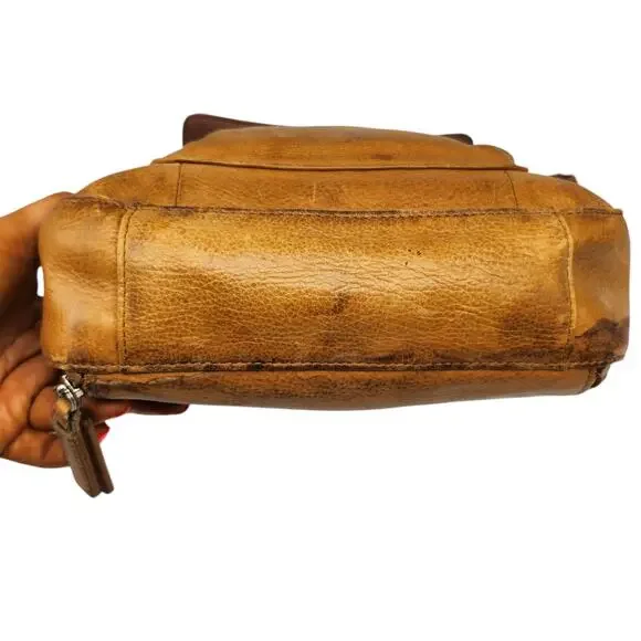 Vintage Fossil Purse Brown Tan Cognac Weathered Y2k 2000s Shoulder Boho Leather - Picture 5 of 16